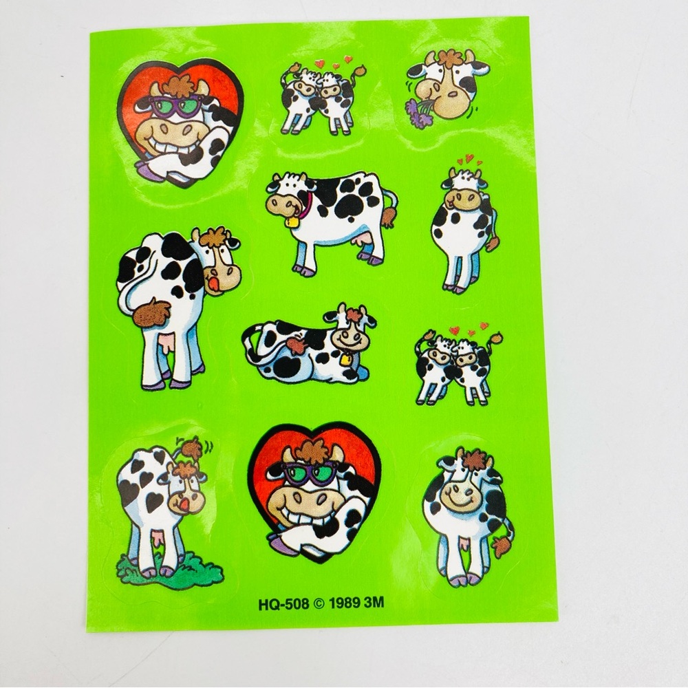 Vintage 3M Cow Stickers 1989 Love Hearts Green